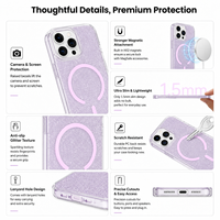 Coque de téléphone magnétique à paillettes anti-rayures de 1,5 mm avec dos rigide et bords souples pour iPhone 16 15 – Protection quotidienne en gros