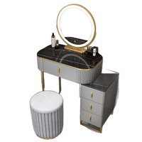 Coiffeuse extensible avec miroir LED, plateau en pierre frittée et tiroirs de rangement spacieux pour le maquillage