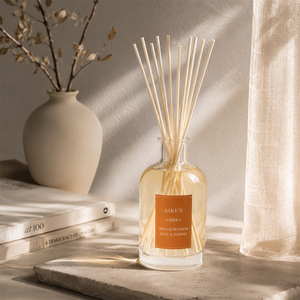 Diffuseur de parfum Aikun en verre transparent rond grande capacité avec étiquette orange, dans un coffret cadeau blanc, pour la maison, l'hôtel, la vente en gros - Product Image 2