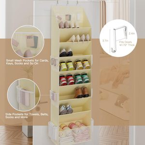 Over The Door <b>Shoe</b> Organizer 7 Pockets Hanging Closet <b>Storage</b> Beige Fabric For <b>Shoes</b> Behind Doors On Walls - Product Image 5