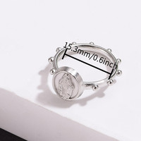 KOMI 10pc Argent Vierge Marie Anneau Catholique Poche Chapelet Anneau pour Femmes Ovale Madonna Miraculeuse Médaille Anneau pour Fille Bijoux Cadeau