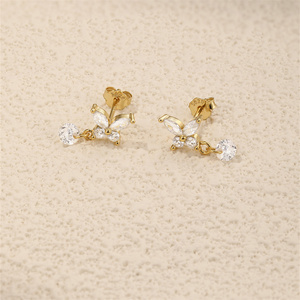 Boucles d'oreilles clous CANNER S925 en argent sterling avec zircon marquise papillon et pampilles, et boucles d'oreilles clous goutte d'eau en perle - Product Image 2
