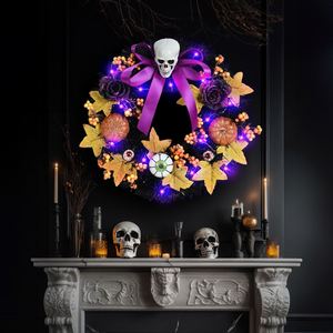 Guirlande d'Halloween transfrontalière en plastique, citrouille artificielle et crâne, durable, imprimée, moderne, 35x38cm, décoration d'horreur pour fête et porte - Product Image 4