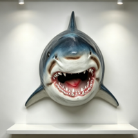 Sculpture murale réaliste de tête de requin en fibre de verre personnalisée, art mural 3D d'animaux marins pour la décoration murale de bar, restaurant, maison