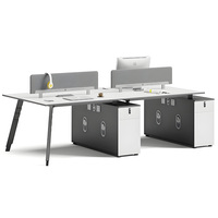 Poste de travail cubicle blanc pour 4 personnes, bureau informatique moderne en bois, station de travail avec cloison de séparation pour employés, ensemble de mobilier de table