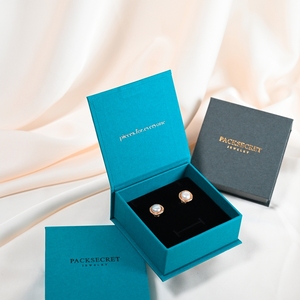 PackSecret New Arrival Custom Black Logo Magnetic Closure Square Jewelry <b>Box</b> Blue Paper <b>Book</b> Style Magnet <b>Box</b> With Foam Insert - Product Image 4