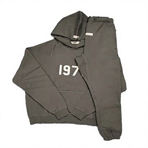 Ensemble sweat-shirt et pantalon de survêtement unisexe en molleton de coton tricoté respirant, style hip-hop, essentiels d'hiver SS22 pour hommes - Product Image 2