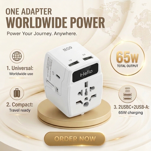 Foxcan 65W Type-C Fast Charging GaN Wall Charger 4 Ports Travel Adaptor International Universal Laptop Charging Travel Adapter