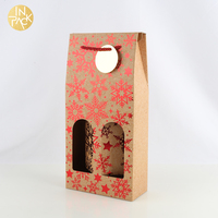 EN PACK argent rouge feuille flocon de neige personnalisé une deux bouteilles boîte de papier de vin ondulé emballage de noël boîte-cadeau avec poignée en corde
