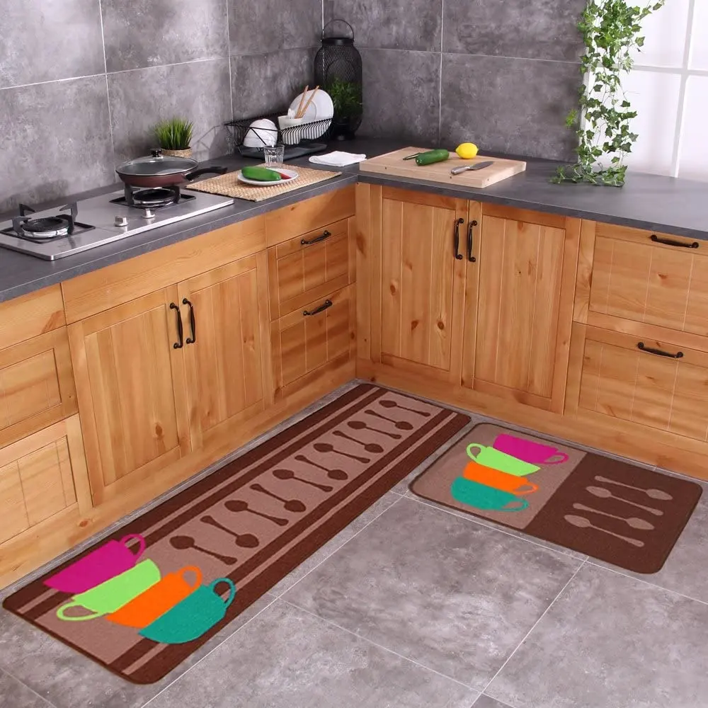 2 Piece Low pile mat Hot Selling Home Decor Wholesale Carpets 3D Pattern Nonslip Digital Printed Rug for Kitchen