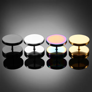 Boucles d'oreilles en acier inoxydable plaqué sous vide, bijoux hautement polis, unisexe, <span class=keywords><strong>double</strong></span> face, plaque ronde, barre d'oreille, clous d'oreille - Product Image 3