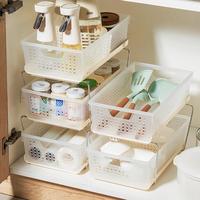Panier de rangement carré empilable en plastique 2/3 niveaux, ajouré et respirant, pour armoire de cuisine, garde-manger, bureau, salle de bain, en PP