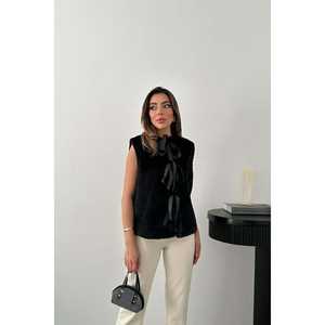 Gilet en velours noir pour femme, vêtement d'extérieur sans manches, chaud pour l'hiver - Product Image 4