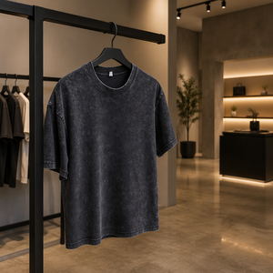 T-shirt en coton lavé surdimensionné pour homme, manches courtes, col rond, couleur unie, décontracté, logo personnalisable sur le devant - Product Image 2