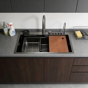 Lavello da Cucina a Vasca Singola Multifunzionale in Acciaio Inox 304, Design a Cascata, Quadrato, Artigianale con Funzionalità <span class=keywords><strong>Smart</strong></span>, Installazione a Incasso - Product Image 3