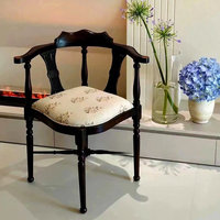 Fauteuil de salle à manger vintage en bois massif sculpté style Wabi-Sabi avec coussin en tissu floral antique, mobilier de maison, chaise d'appoint pour salle à manger