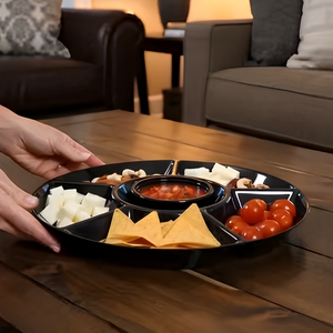 5 Compartments Unbreakable Divided <strong>Disposable</strong> Party Fruit <strong>Platters</strong> Black Plastic Serving Tray Stackable - Product Image 5