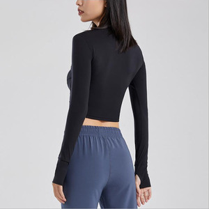 <span class=keywords><strong>Camiseta</strong></span> personalizada de cintura alta con media cremallera <span class=keywords><strong>para</strong></span> mujer, de manga <span class=keywords><strong>larga</strong></span> <span class=keywords><strong>Camiseta</strong></span> sin mangas <span class=keywords><strong>para</strong></span> Yoga, deportes, correr - Product Image 2