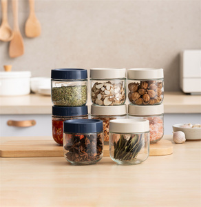 Pinmoo Household Food Storage Glass Jars 300ml Glass Storage Container with Plastic Lid and Silicone Ring
