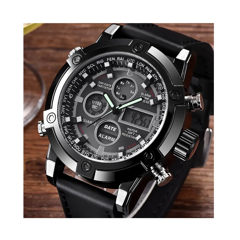 2024 bracelet en cuir pour hommes de mode de luxe montre numérique chronographe de sport réveil numérique marque personnalisée poignet pour hommes