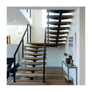 מדרגות וילה מקורה מארז מדרגות צף מסחרי בעליית גג תעשייתי עץ מונו סטרינג'ר מדרגות