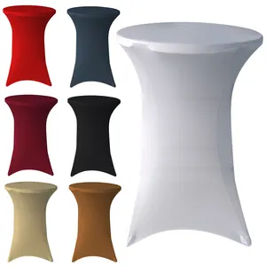 Reador Retailer 6 PCS Beige Round Spandex Bar Table Covers Elastic Slipcovers Cocktail Stretch Table Cloths for Wedding