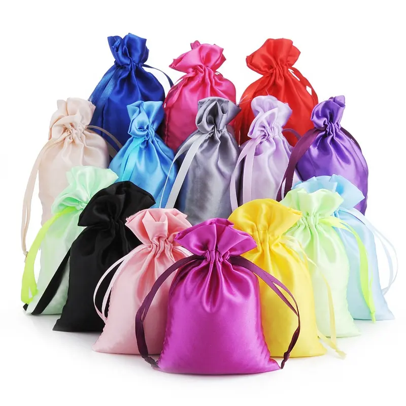 Custom Logo Small Satin Dust Pouch Gift Packaging Hair Wig Large Silk Bag Satin Rectangle Pull Bag
