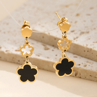 Boucles d'oreilles pendantes FUAMAY élégantes, triple trèfle en nacre noire polie 34 mm, en acier inoxydable plaqué or 18 carats, bijoux de mode raffinés