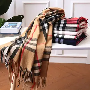 Groothandel Custom Plaid Luxe Designer Soft Heren Pashmina Winter Warme Sjaal Pashmina Cashmere Sjaals Voor Mens Gift