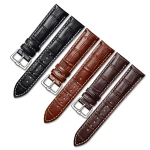 Factory High Quality Top Sales Bamboo Pattern Dark Brown Tan Black Light Brown Genuine Leather Watch Strap With Soft Lining