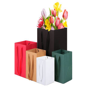 Xinrunjin Grand sac fourre-tout carré sac cadeau en carton Kraft brun avec fond carré pour emballage de bouquet - Product Image 1