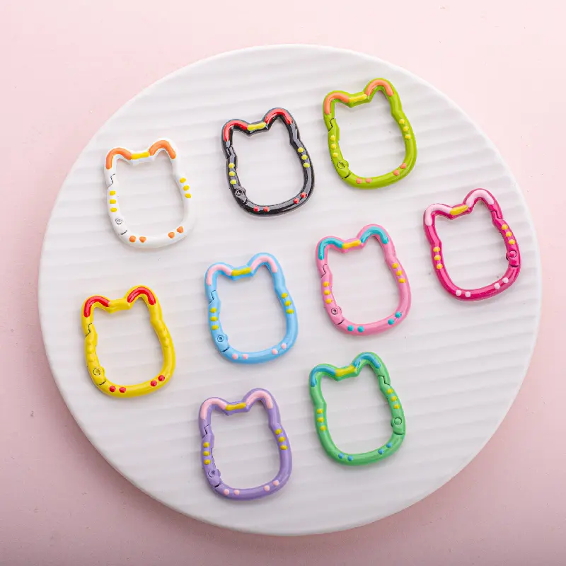 Chaveiro de liga de gato com linhas coloridas desenhadas à mão, acessório DIY para fazer joias, pulseira com fivela de mola