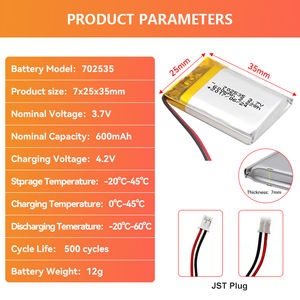 3.7V 600mAh Pouch Li-Polymer Lithium Ion Rechargeable Battery for MP3 &amp; GPS 702535 801350 500mAh Lipo Polymer GPS MP3 PCB Cable - Product Image 3