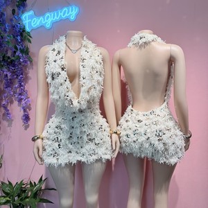 فستان سهرة أنيق <span class=keywords><strong>2026</strong></span> بتطريز ترتر وشراشيب وياقة مفتوحة بدون أكمام وظهر مكشوف، فستان ضيق (بوديكون) بلون الخوخ يبرز الأرداف للحفلات والنوادي - Product Image 2