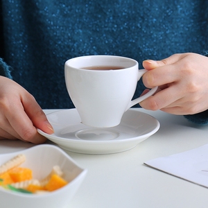 Factory Wholesale <b>Cheap</b> Price Minimalist White Ceramic Coffee Cup Set With Saucer Customizable Logo Brushed - Product Image 6