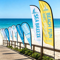 Drapeau publicitaire personnalisé coupe-vent en polyester avec logo imprimé, type aile de requin, pour extérieur et plage