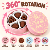 Nouveau Jouet Anti-Stress Toupie Bouton Biscuit Noir avec Fausse Boîte à Biscuits, Petit Cadeau, Ornement de Bureau