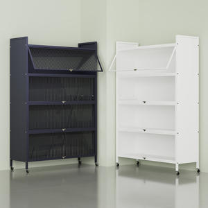 Meuble de Rangement de <span class=keywords><strong>Cuisine</strong></span> Mobile à Plusieurs Niveaux, Anti-Poussière, Portes Rabattables, Roues Verrouillables, en Acier Carbone, Organisateur de <span class=keywords><strong>Cuisine</strong></span> - Product Image 1