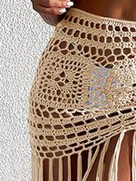 3D op maat gemaakte gehaakte strandrok met kwastjes voor vrouwen, doorschijnend, uitgehold, zomerse bikini-cover-up, badpak