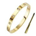 DesginJewelry Women's Bracelets Stainless Steel Band With Zircon Screw Bangle Fashion Unisex Bracelet