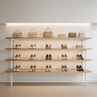 Comptoir de magasin de chaussures haut de gamme |   Meubles de présentation en bois verni sur mesure pour les marques de centres commerciaux