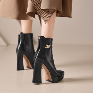 Stivaletti da <span class=keywords><strong>Donna</strong></span> con Tacco Alto 2025 Autunno Inverno Nuovi Impermeabili con Plateau a Punta con Strass in Vera Pelle Tacco Spesso - Product Image 4