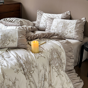 Parure de lit en coton style rétro français, 100 fils, à volants floraux, pour usage domestique - Product Image 4