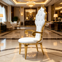 Chaise de trône royale de luxe en acier inoxydable doré, chaise de mariage rembourrée, chaise de banquet à dossier haut, chaise d'événement royal, mobilier d'hôtel