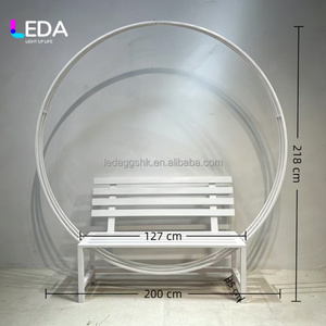 LEDA Factory Direct Outdoor Wedding Decoration Photography Props <b>Pink</b> Metal Bench with Round Stand Flower Arch for Events Decor - Product Image 4