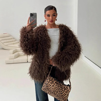 Veste en fausse fourrure de renard tissée ample et tendance pour femme, couleur chocolat, rembourrage en polyester, style vintage, collection automne/hiver