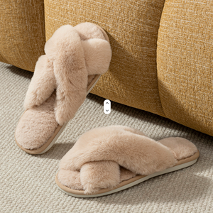 Women's plush <b>slippers</b>, crisscross straps, <b>memory</b> <b>foam</b> open-toe <b>slippers</b>, non-slip, suitable for both indoor and outdoor use. - Product Image 4
