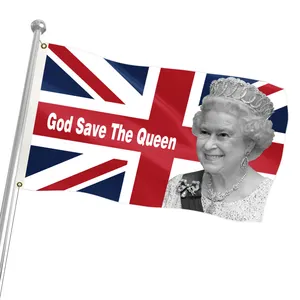 3x5ft Polyester Personnalisé Numérique Imprimé Queens Elizabeth II Drapeaux Dieu Protège La Reine ROYAUME-UNI Drapeau