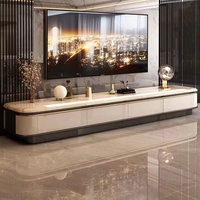 Ensemble Meuble TV et Table Basse en Pierre Microcristalline Moderne Luxe Léger, Fixation Murale ou sur Pied, pour Salon d'Appartement