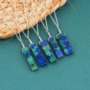 Collar con Colgante de Cristal Natural de Azurita y Malaquita, Gema Curativa Plana para Chakra, Uso Diario, Engaste de Bisel - Product Image 4